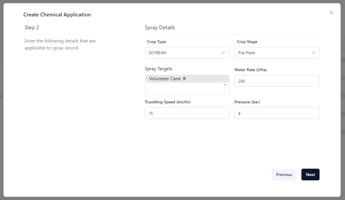 Add Chemical Spray Details